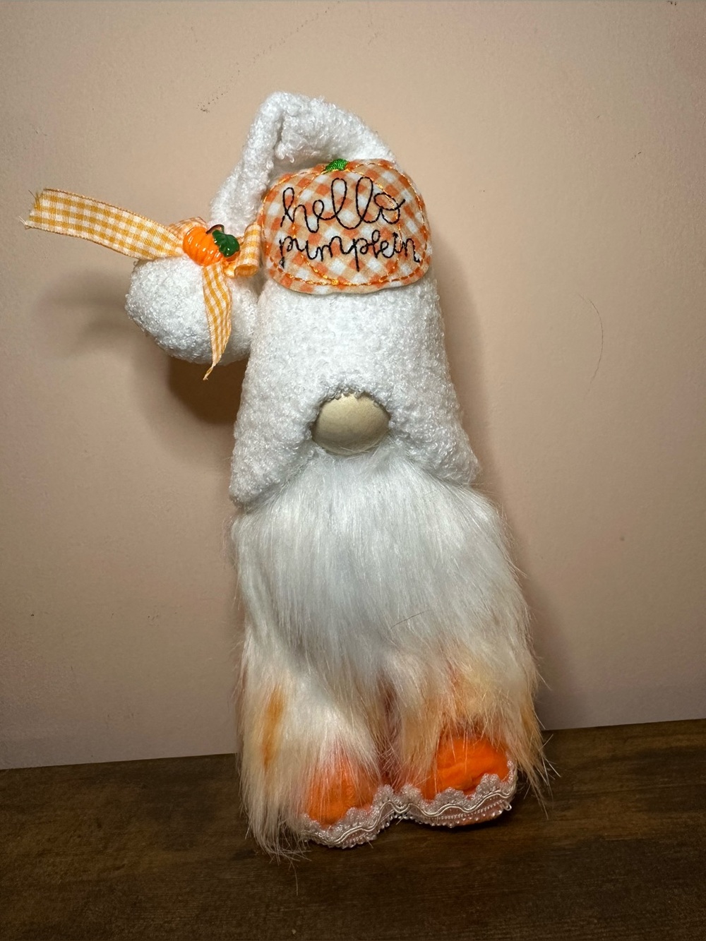 White and Orange 'Hello Pumpkin' Gnome Plush Home Accent